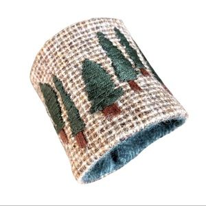 Pine Trees Embroidery Cuff Bracelet on Brown Tweed